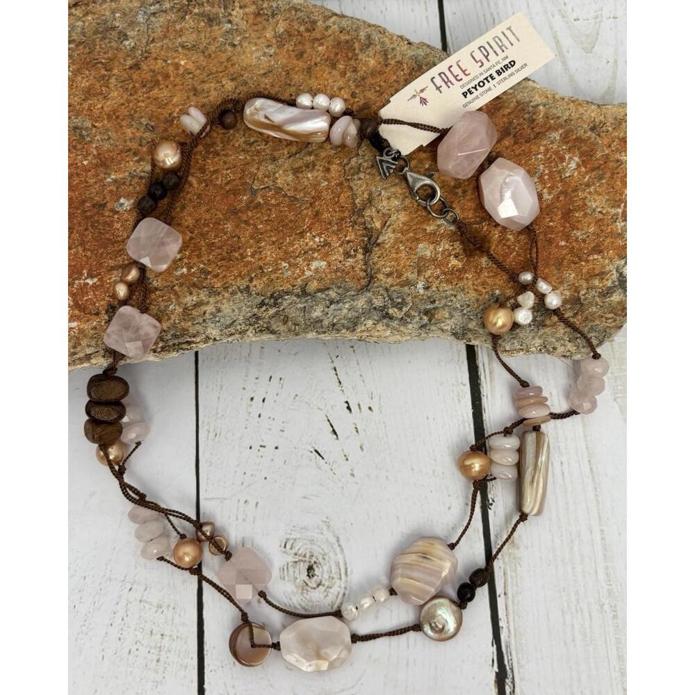 Peyote Bird Pearl Quartz Moonstone Sterling Necklace‎ J214